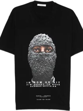 Ih Nom Uh Nit Black Short-Sleeve Graphic Tee with Embellished Mask Print